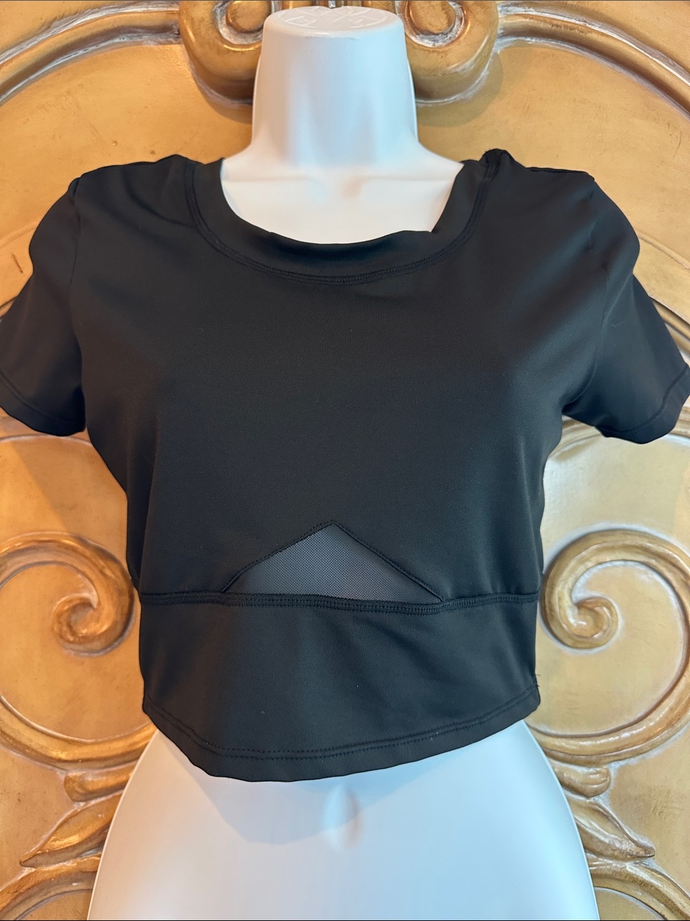 SHEIN Black Mesh-Inset Cropped Tee